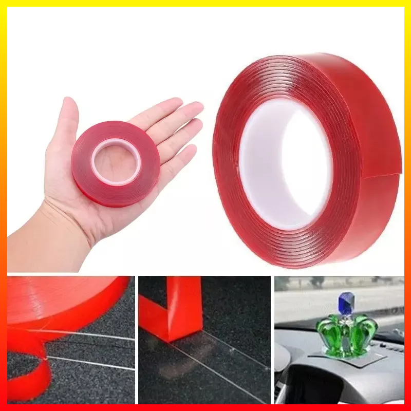 Selotip Double Perekat Dua Sisi Akrilik Bening Pita Merah Lengket Super Kuat 0.8mm 3 m XY HL878 - 7RHZJNRE