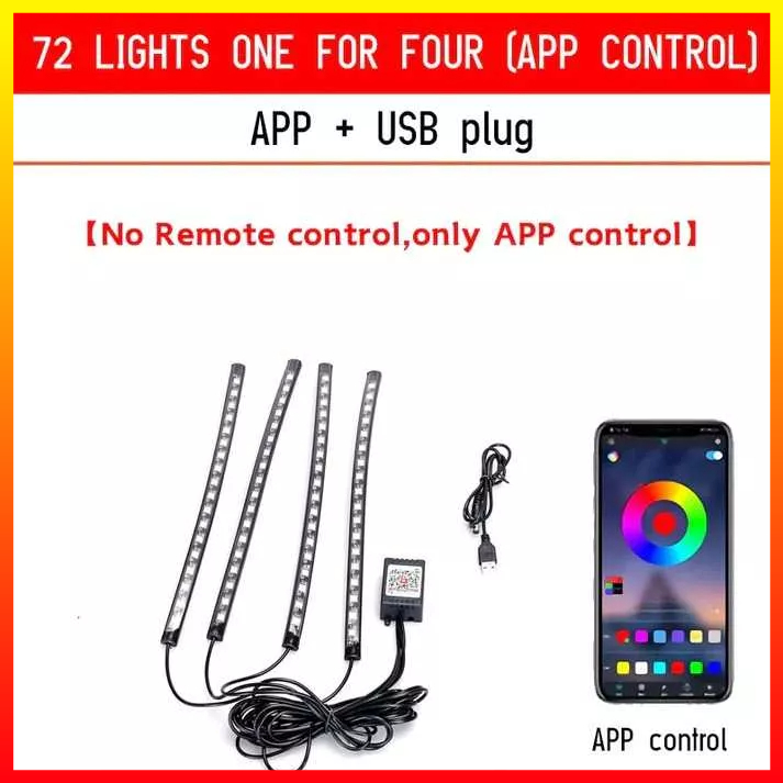 1Set Lampu Mobil LED Strip Flexible 5050 Interior Dekorasi Bawah Dashboard RGB Multicolor 12V Smart App JIAMEN J72 - 7CLL49BK