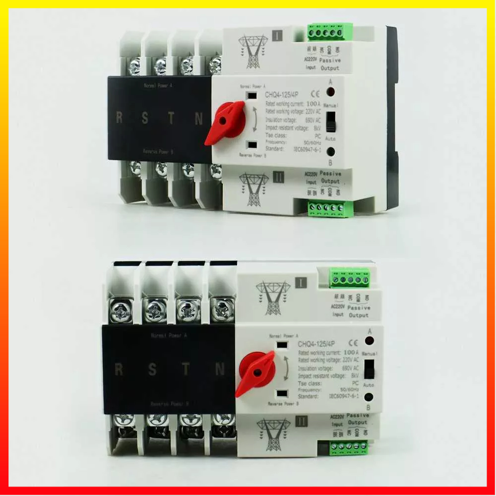 Sakelar Transfer Otomatis Daya Ganda Din Rail Generator Sakelar Pemindah Otomatis ATS 4P 100A TOMZN CHQ4-125/4P - 7CHXCZWH