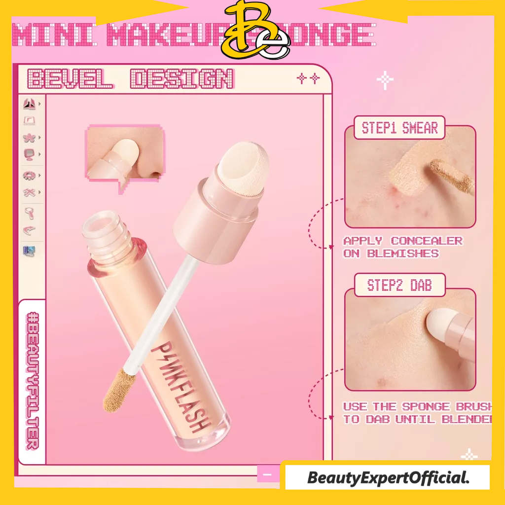 ⭐️ Beauty Expert ⭐️[NEW] PINKFLASH Flawless Liquid Concealer Sponge Brush With Tool Moisturize Long-Wear 5 Shades PF-F04-T