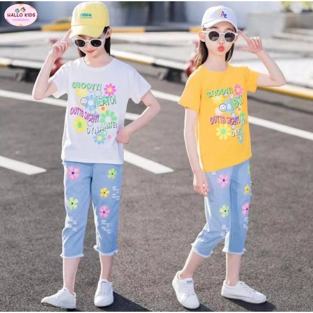 hallokids-setelan anak perempuan pakaian anak perempuan usia 1-5 tahun setelan motif flower grovy se