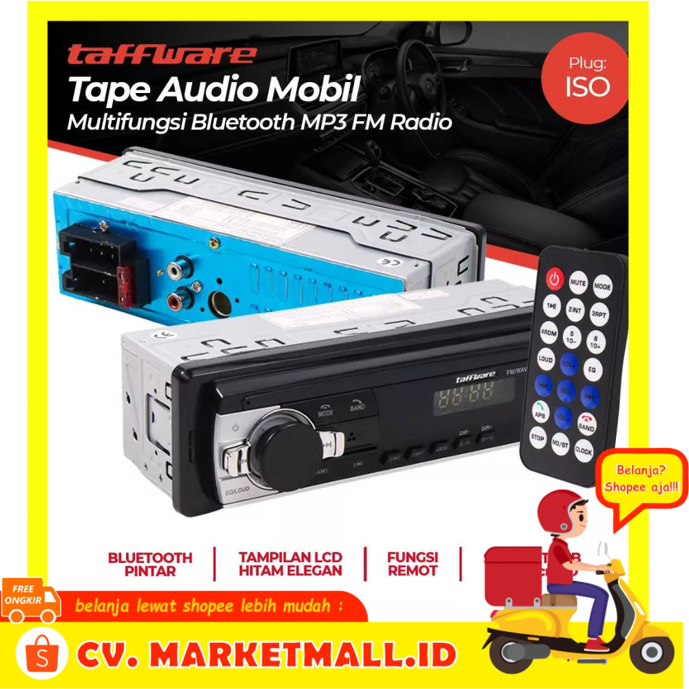 Tape Audio Mobil Multifungsi Tampilan LCD Bluetooth MP3 FM Radio Mendukung SD Card dan USB Up to 32 GB JSD-520L Taffware - TFRS06BK