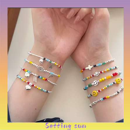 COD✨Gelang Awan Wajah Smiley Pelangi  Gelang Manik-manik Perhiasan Gelang Tangan Siswa Perempuan TN