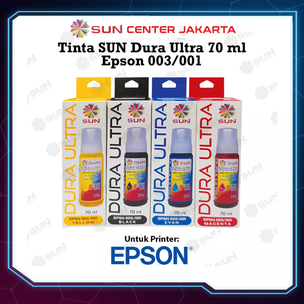 Tinta Epson Art Paper 003 / 001 / 664 / 057 Korea Terbaik - SUN DURA ULTRA INK 70 ml untuk Epson L1100 / L1110 / L1111 / L1200 / L1210 / L1211 / L1300 / L3110 / L3111 / L4150 / L4160 / L6160 / L6170 / L6190 / L6191 / L14150 / L8050 / L18050