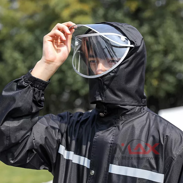 JIE Jas Hujan Motor Setelan Atas Bawah dengan celana pria wanita Set Setelan Jas Hujan Rain Coat bahan tebal anti air kedap air ideal untuk biker bikers pengendara motor cewek cowok laki perempuan Cycling Rain Coat Waterproof Windproof Hiking Camping Rain