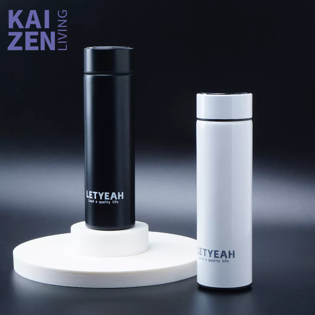 Letyeah &amp; Kaizenliving Botol Termos air panas 500ml / thermos suhu display LED 304 stainless tumbler air panas dingin