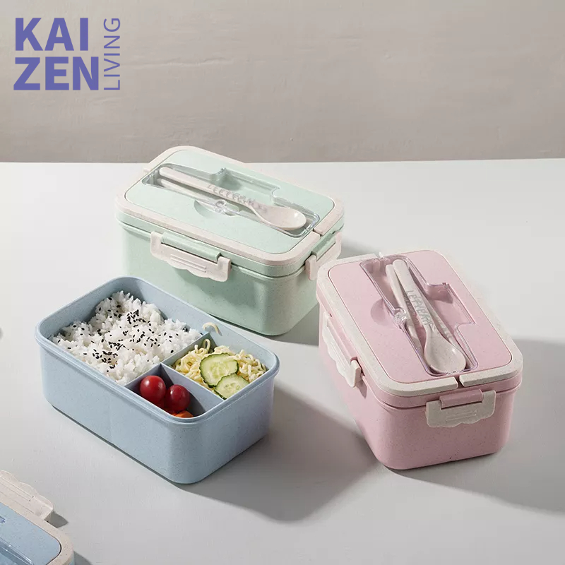 Letyeah &amp; Kaizenliving lunch box jerami kotak makan anti tumpah Tempat Makan 1500ml bpa free