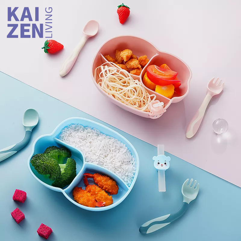 Letyeah &amp; Kaizenliving Piring Makan Anak Bear Set food grade Piring Bayi silikon Anti Slip BPA FREE mangkok mpasi