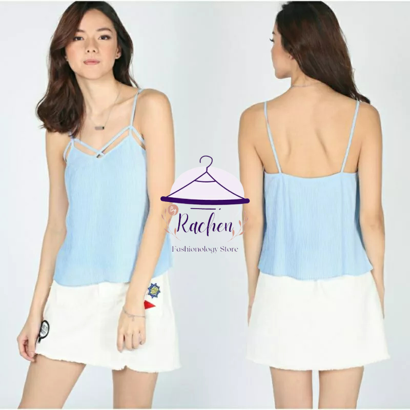 LOVE, BONITO ~ Atasan Wanita Biru Muda Kaylia Strappy Pleated Camisole Top in Light Blue