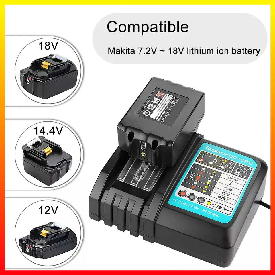 Bor Baterai Charger 14.4volt-18volt Untuk Makita Bl1820 Bl1820b Bl1825 Bl1830 Bl1830b MTX 90058-CH - 7RBT1QBK