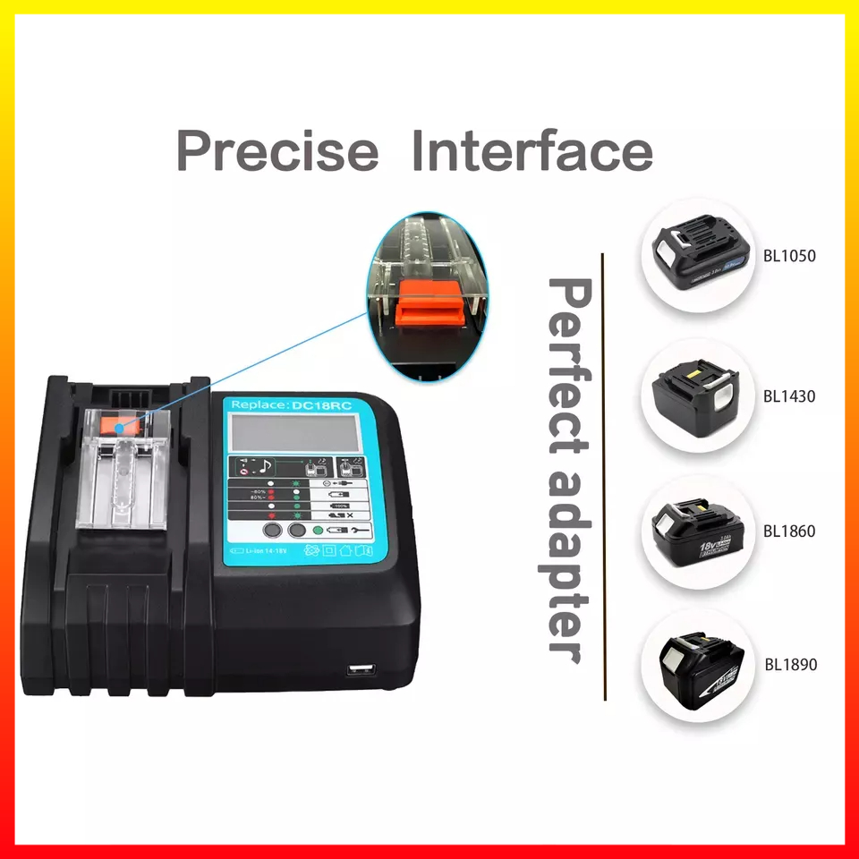 Bor Baterai Charger 14.4volt-18volt Untuk Makita Bl1820 Bl1820b Bl1825 Bl1830 Bl1830b MTX 90058-CH - 7RBT1QBK