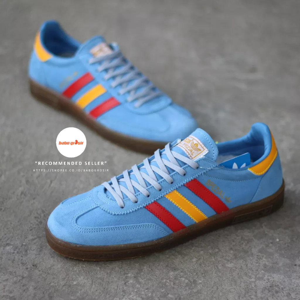 PROMO Sepatu Sneakers Adidas Spezial Handball St Patrick Light Blue Premium TOP Quality Include Box, Bahan Kulit Suede ASLI, Harga Termurah