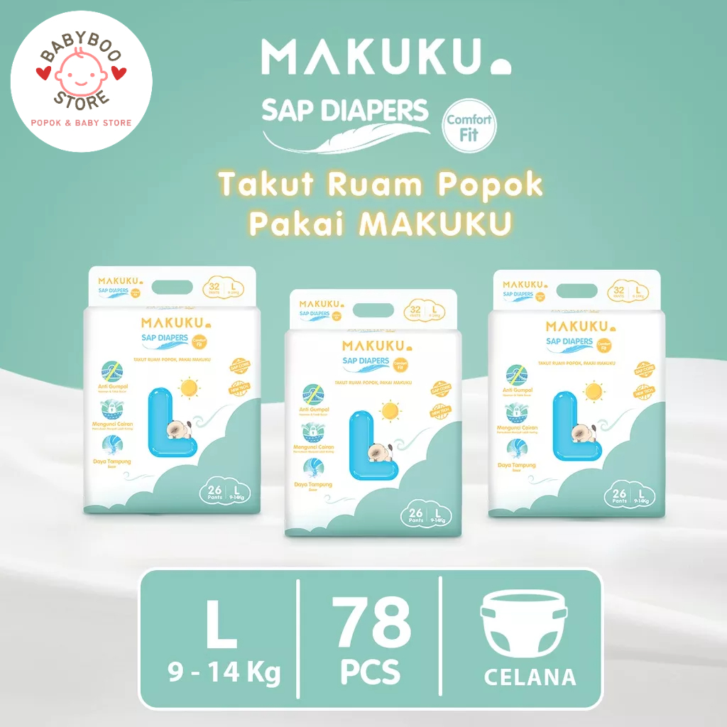 MAKUKU SAP Diapers Comfort  Fit  NB/S/M/L/XL/XXL  x 3 Pack type Pants/Tape Popok Anti Gumpal Cepat Kering