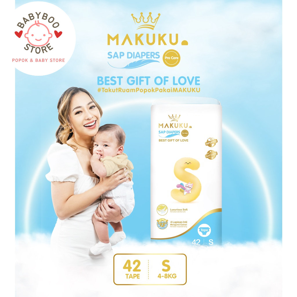 MAKUKU SAP Diapers Procare Tape S42 Popok Perekat Premium Lembut Mencegah Ruam Dan Anti Gumpal