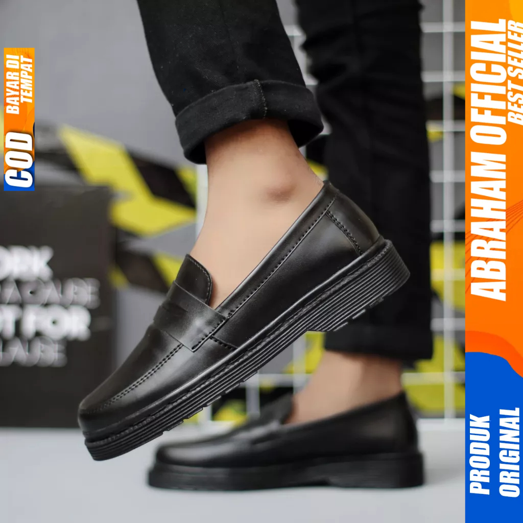 ABRAHAM Sepatu Formal Pantofel Oxford Hitam Docmart Pria