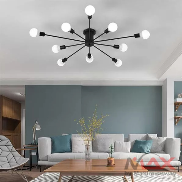 MATCHER Lampu Plafon Gantung Hias Gaya Retro Antik ruang tamu cafe dan Hotel Bahan besi anti karat Premium tahan lama lampu langit Langit kamar tidur Retro Iron Chandelier Satellite Ceiling Light Lustre 6 8 10 Lighting Vintage Black Spider Modern Home