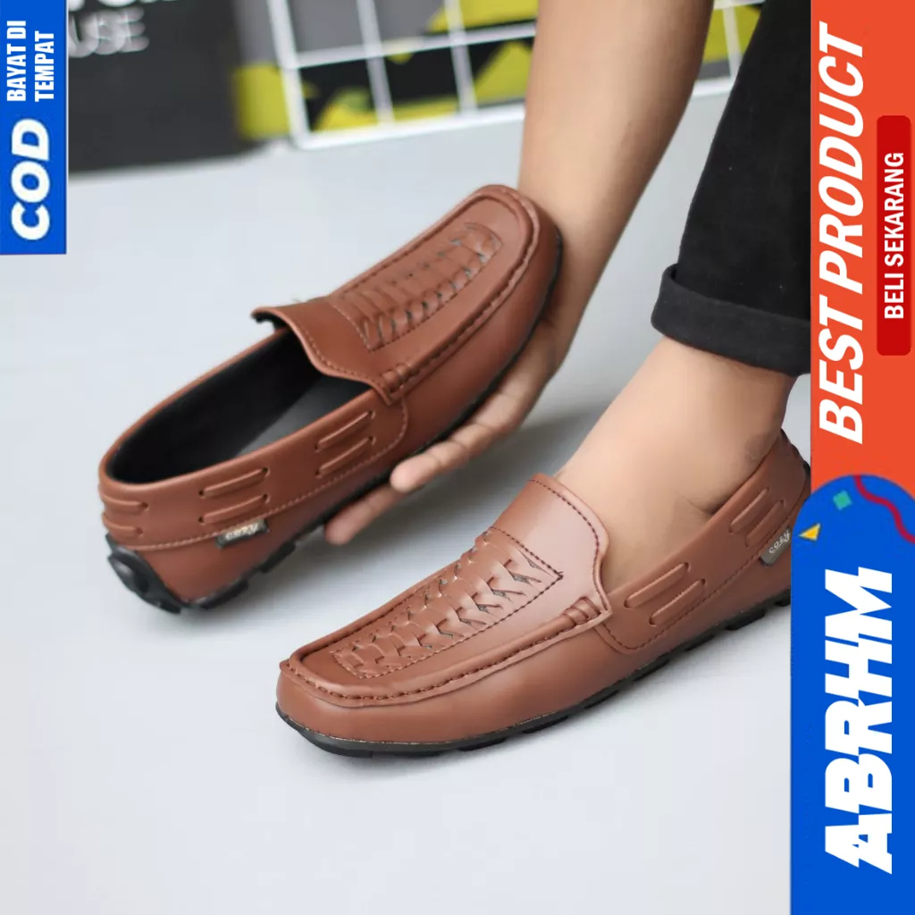 ABRHM Sepatu Loafers Slip On Casual Formal Kerja Hitam Pria