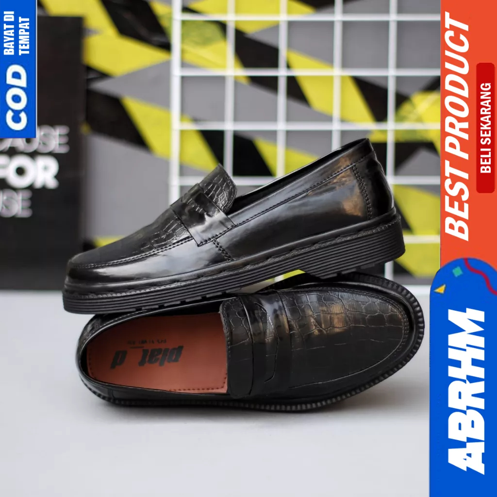 ABRHM Sepatu Penny Loafers Docmart Formal Hitam Pria