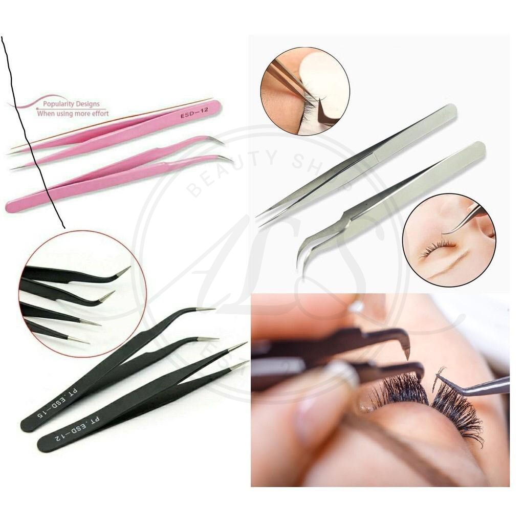 PINSET EYELASH BIASA EYELASH EXTENSION PINK DAN HITAM,