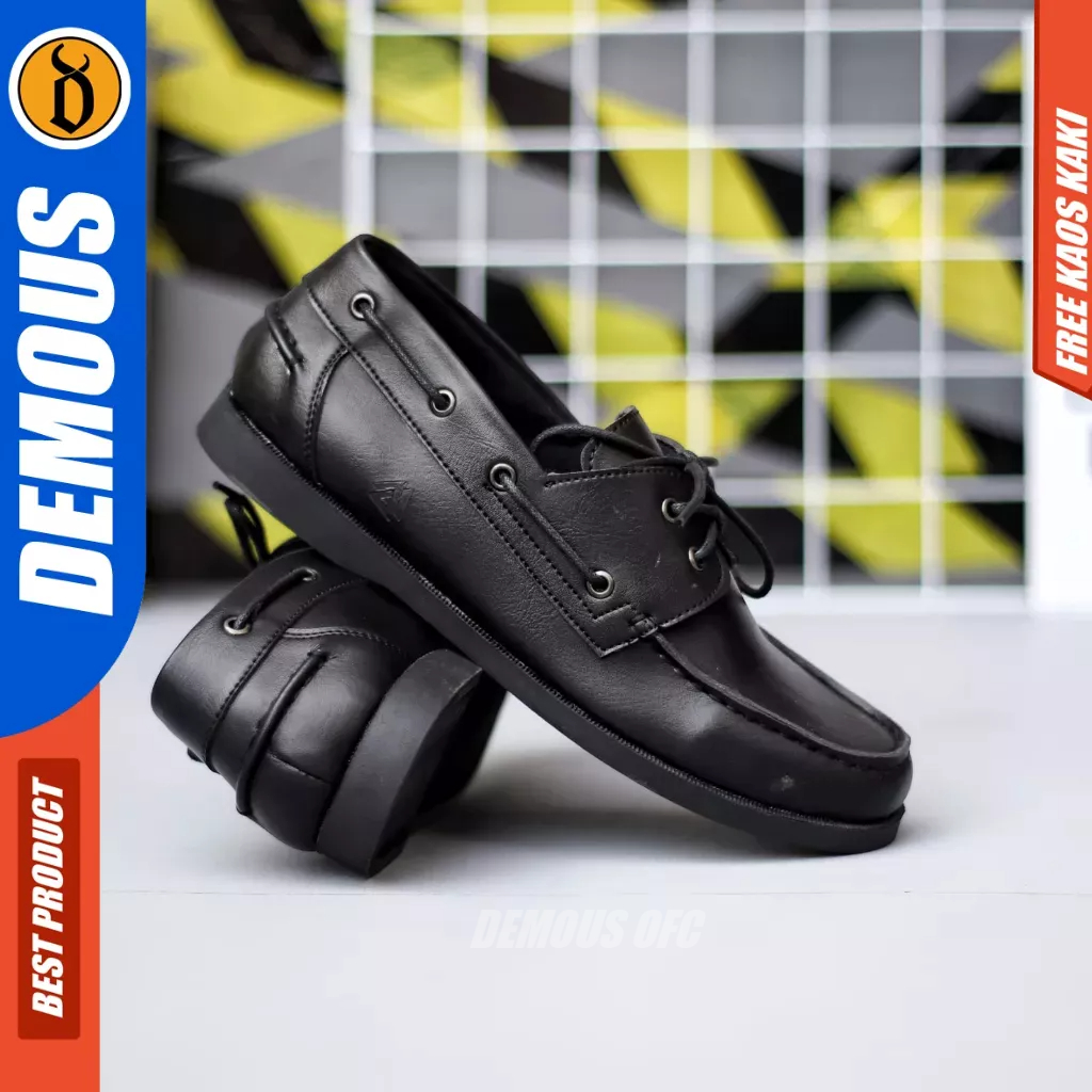 DEMOUS Arind - Sepatu Formal Casual Tali Hitam Kulit PU Pria