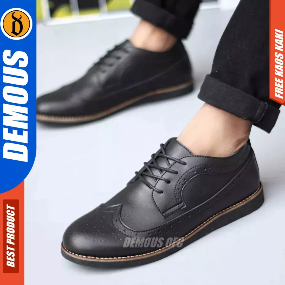 DEMOUS SOWBA - Sepatu Formal Docmart Hitam Kulit Pu Pria