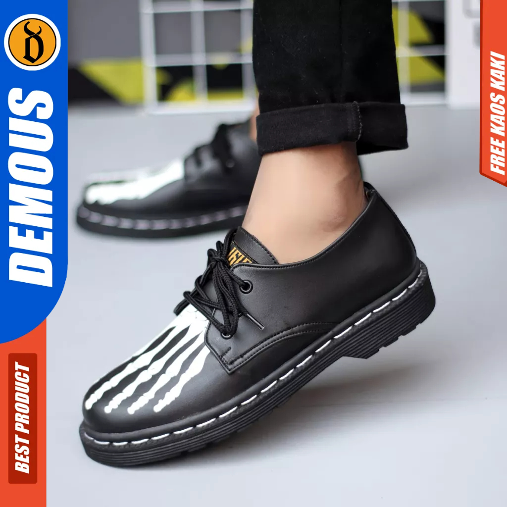 DEMOUS Bone - Sepatu Formal Docmart Low Boots Hitam Kulit Pu Pria