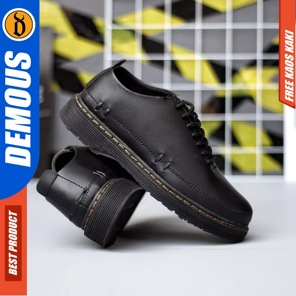 DEMOUS Minato - Sepatu Docmart Low Boots Formal Kerja Hitam Pria