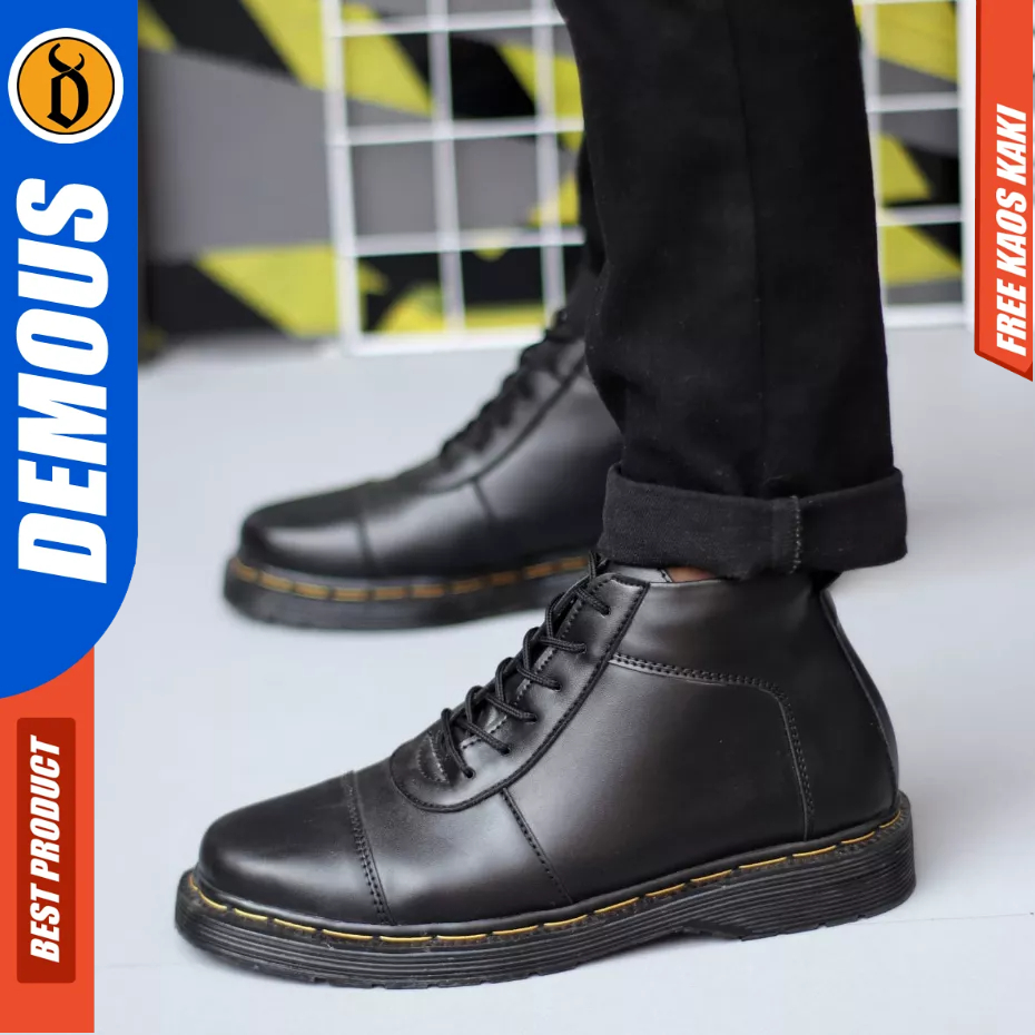 DEMOUS Kazama - Sepatu Formal Docmart Low Boots Tali Hitam Pria