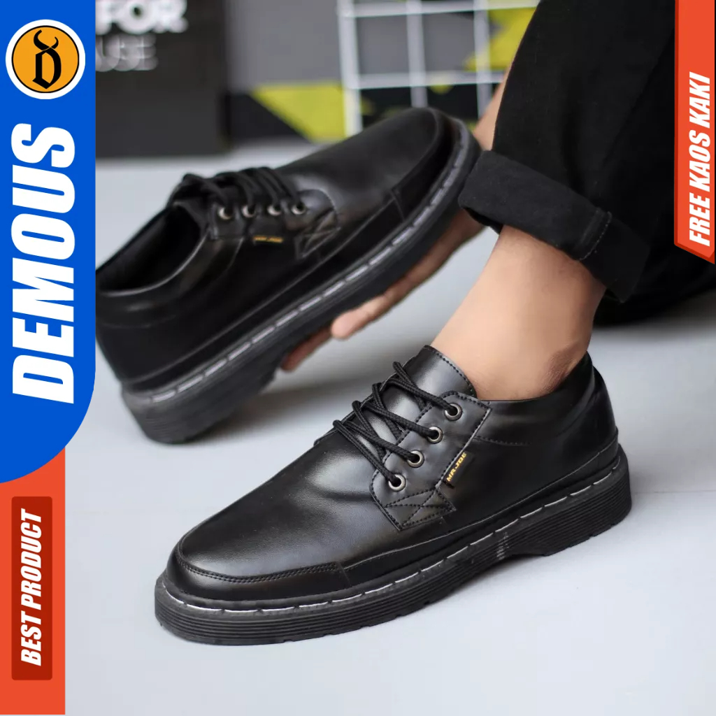 DEMOUS KUZAN - Sepatu Formal Pantofel Kerja Kulit Pu Hitam Pria