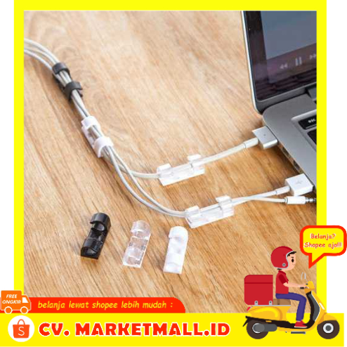 20 PCS Klip Manajemen Pengatur Kabel Kawat Jaringan Router Data Komputer TV Bebas Paku Organizer Cable Clip CHN CY-20 - OMUAD8BK