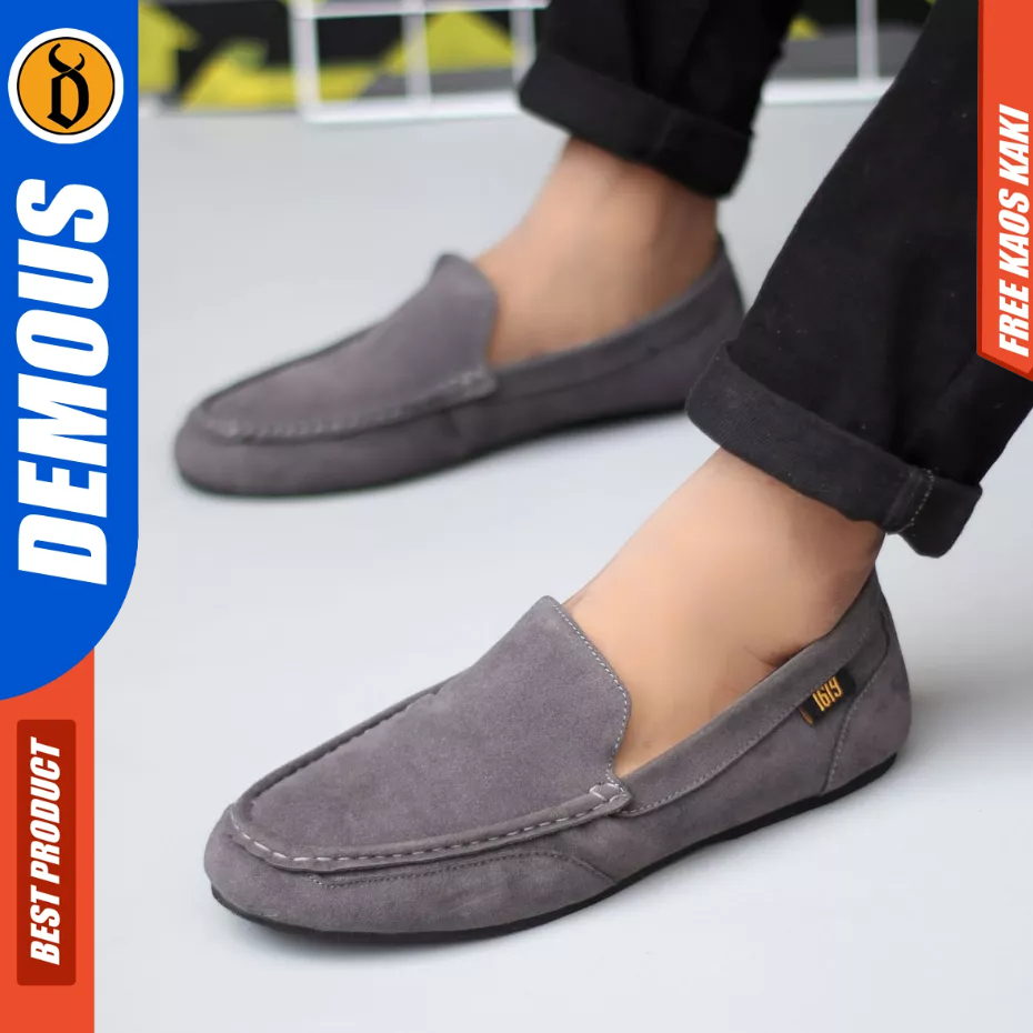 DEMOUS Modmaz - Sepatu Slip-on Casual Hitam Kulit Suede Kerja Pria