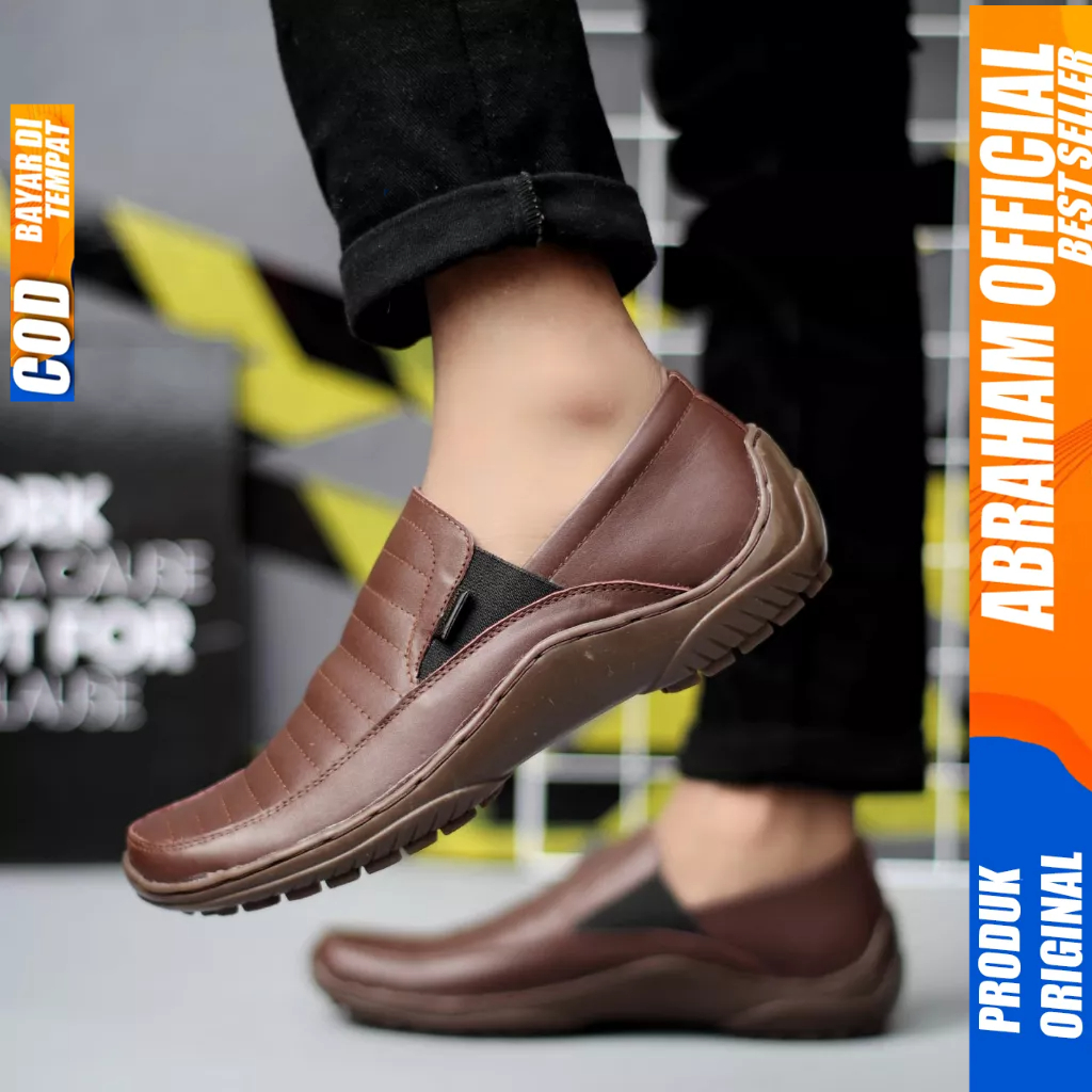 Sepatu Formal Slop Casual Kulit Pantofel Hitam Pria