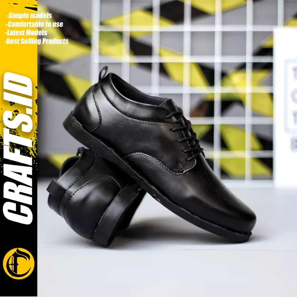 Sepatu Formal Pantofel Tali Hitam Kerja Ku;it Pu Pria