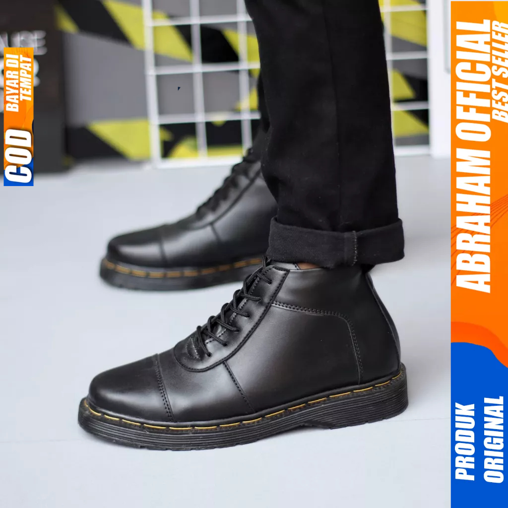 Sepatu  Formal Docmart Boots Tinggi Hitam Pria