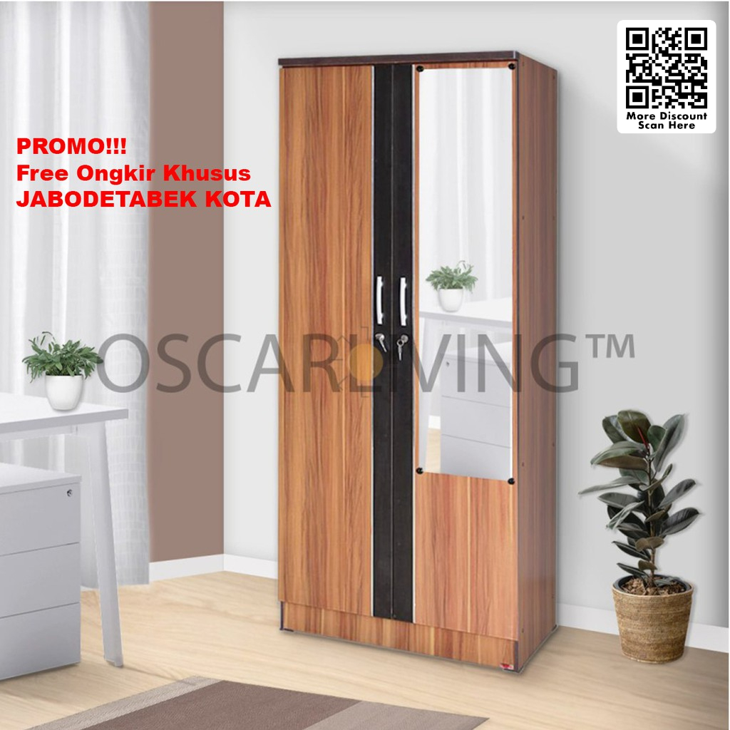 Lunar LPT011 Lemari Pakaian 2Pintu+Cermin [Khusus Jabodetabek Kota]