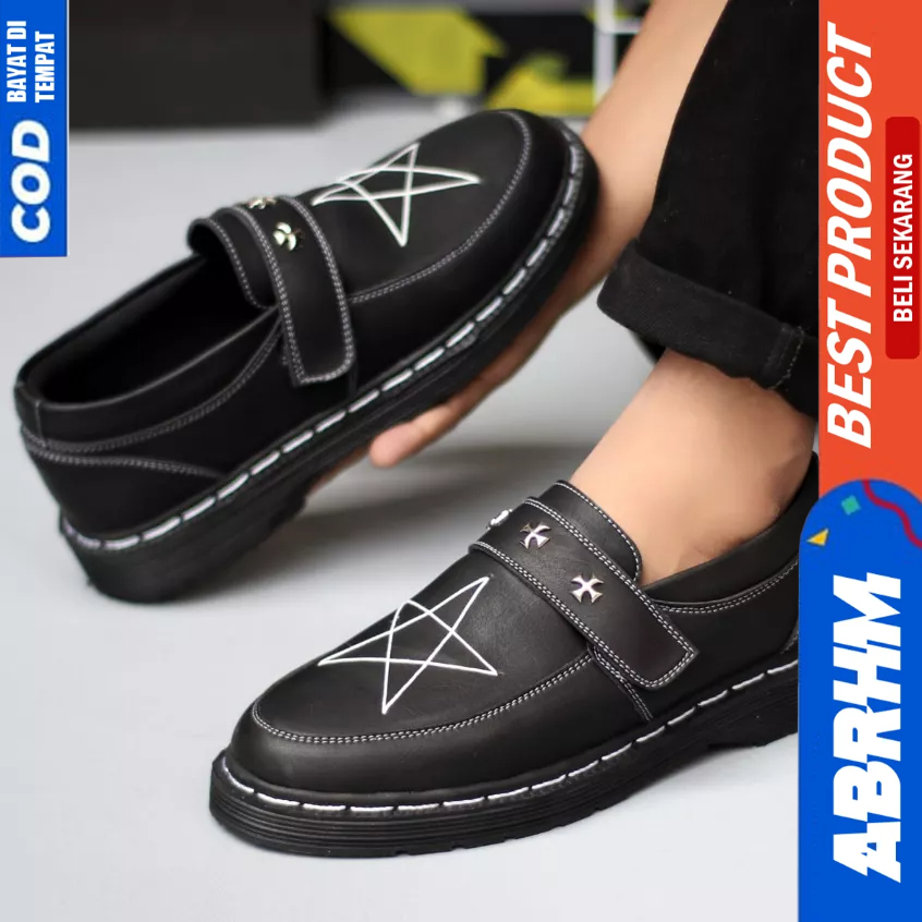 ABRHM Sepatu Loafers Docmart Formal Casual Kulit Pantofel Hitam Pria