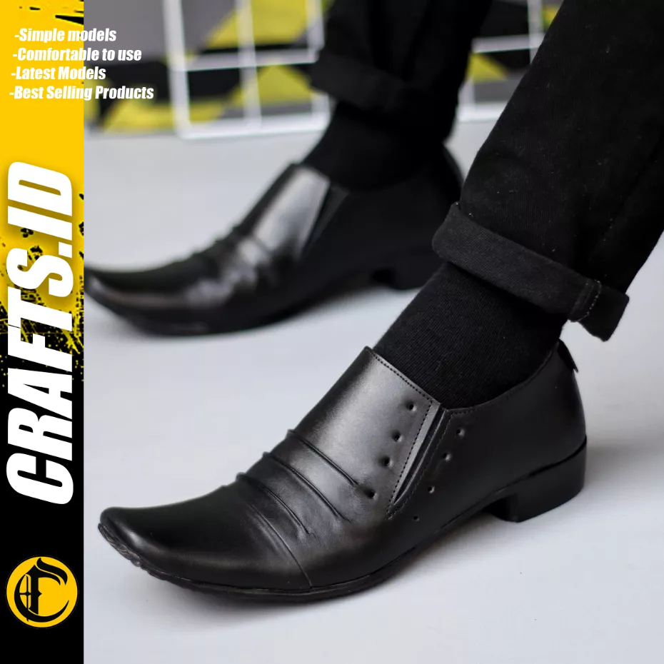 CRAFTS - Sepatu Formal Pantofel Kulit Ukuran Besar 44 45 46 47 Kerja Hitam Pria