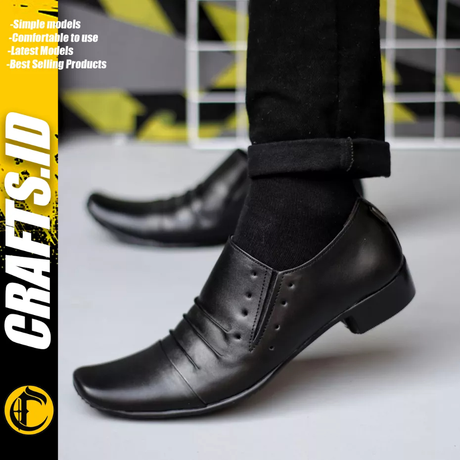 CRAFTS - Sepatu Formal Pantofel Kulit Ukuran Besar 44 45 46 47 Kerja Hitam Pria