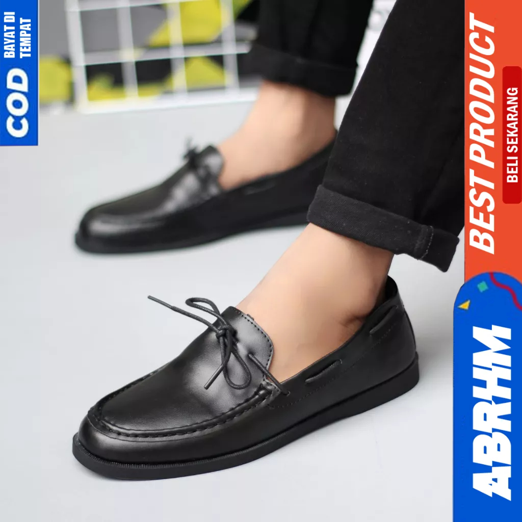 ABRHM Sepatu Loafers Hitam Formal Casual Kulit Pu Kerja Pria