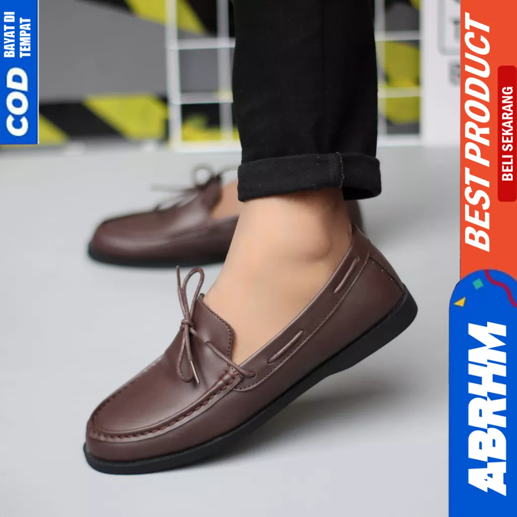 ABRHM Sepatu Loafers Hitam Formal Casual Kulit Pu Kerja Pria