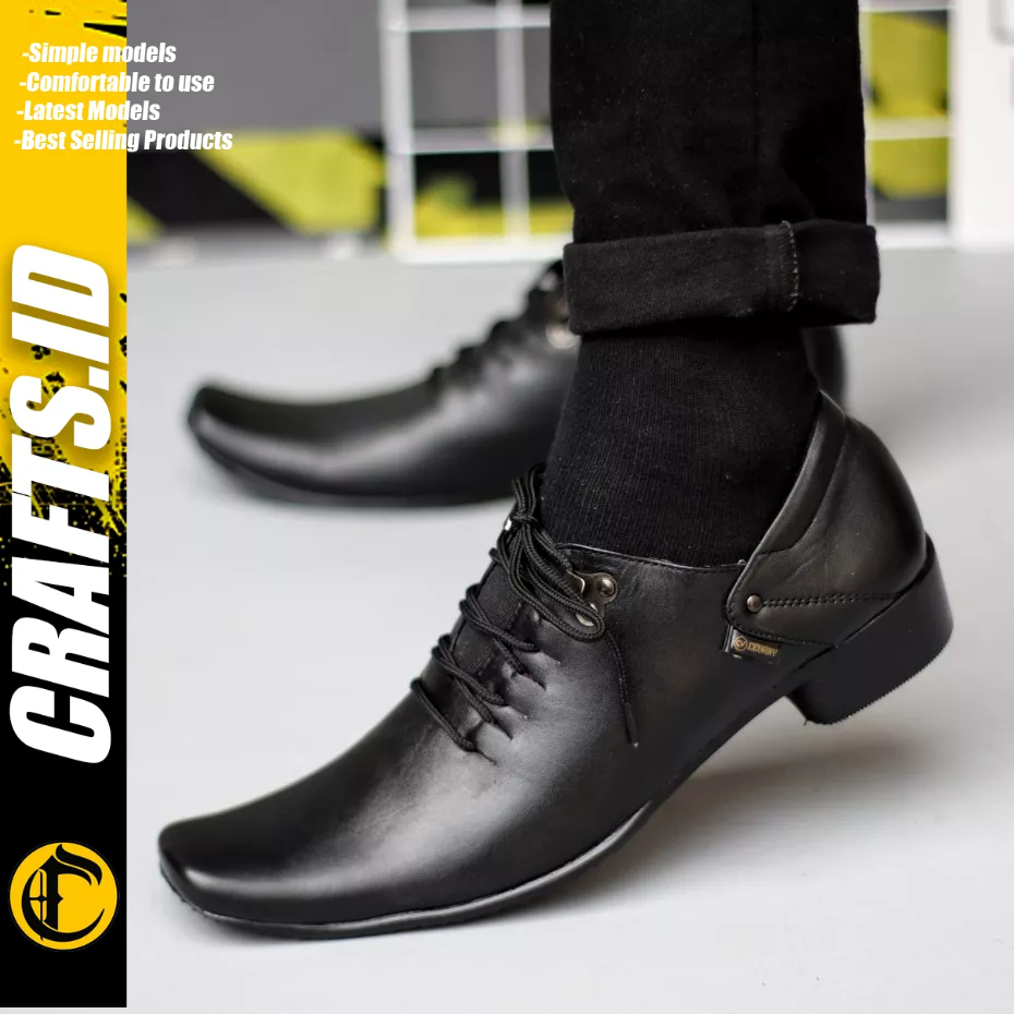 CRAFTS - Sepatu Formal Pantofel Tali Hitam Ukuran Besar 44 45 46 47 Kulit Asli Kerja Pria