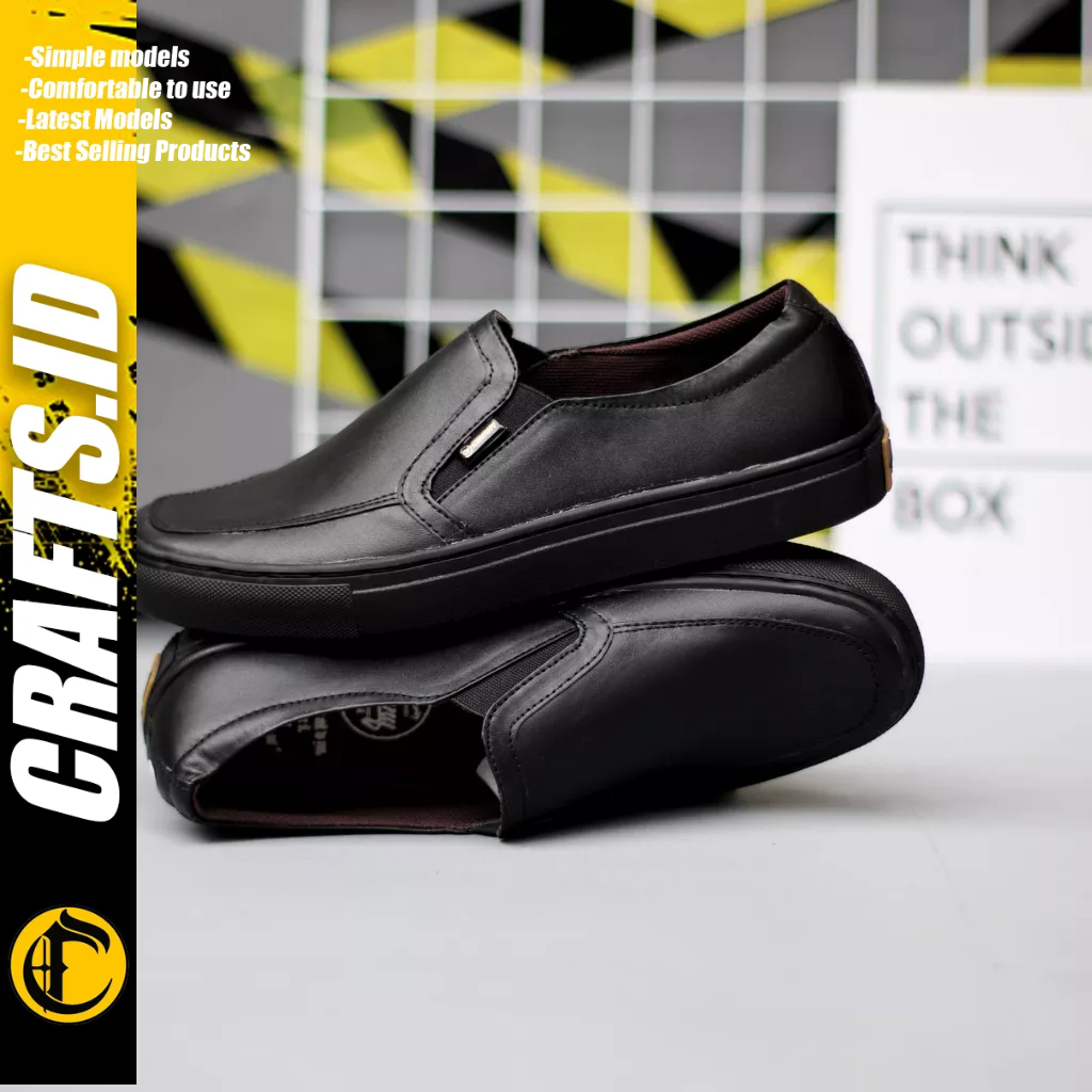 CRAFTS - Sepatu Formal Casual Slop Hitam Kulit Asli Kerja Pria