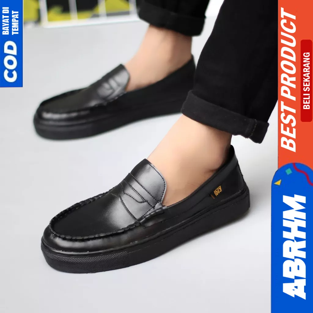 ABRHM Sepatu Loafers Hitam Casual Formal Kerja Pria