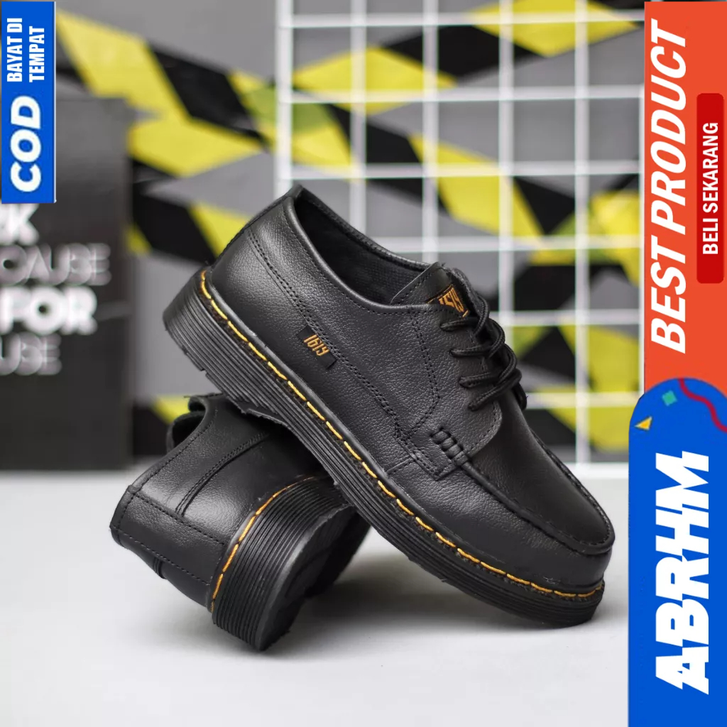 ABRHM Formal Pantofel Kulit Docmart Low Boots Kerja Hitam Pria