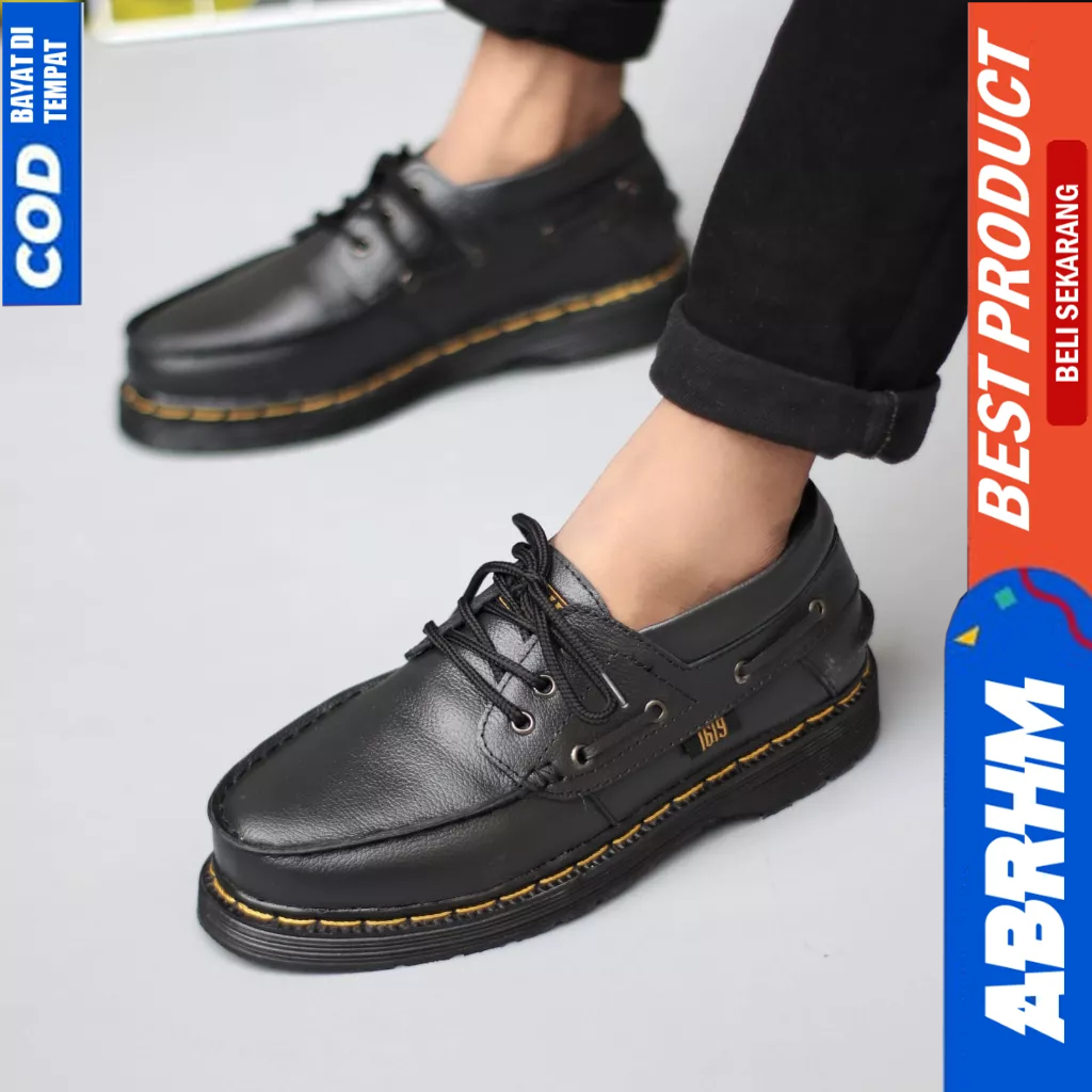 ABRHM Sepatu Docmart Kulit Casual Formal Pantofel Hitam Pria