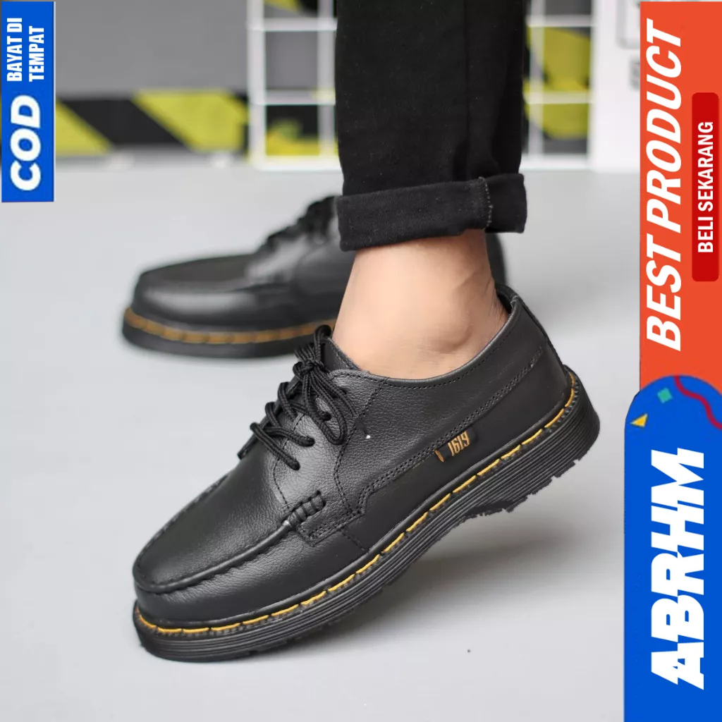 ABRHM Sepatu Docmart Kulit Casual Formal Pantofel Hitam Pria