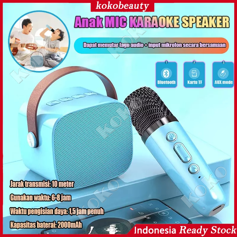 【Penjual Lokal】Mini Bluetooth Karaoke Speaker Bluetooth Karaoke Set Microphone Portable Wireless Bluetooth Speaker Full Bass original suara jernih Dapat terhubung ke HP/TV