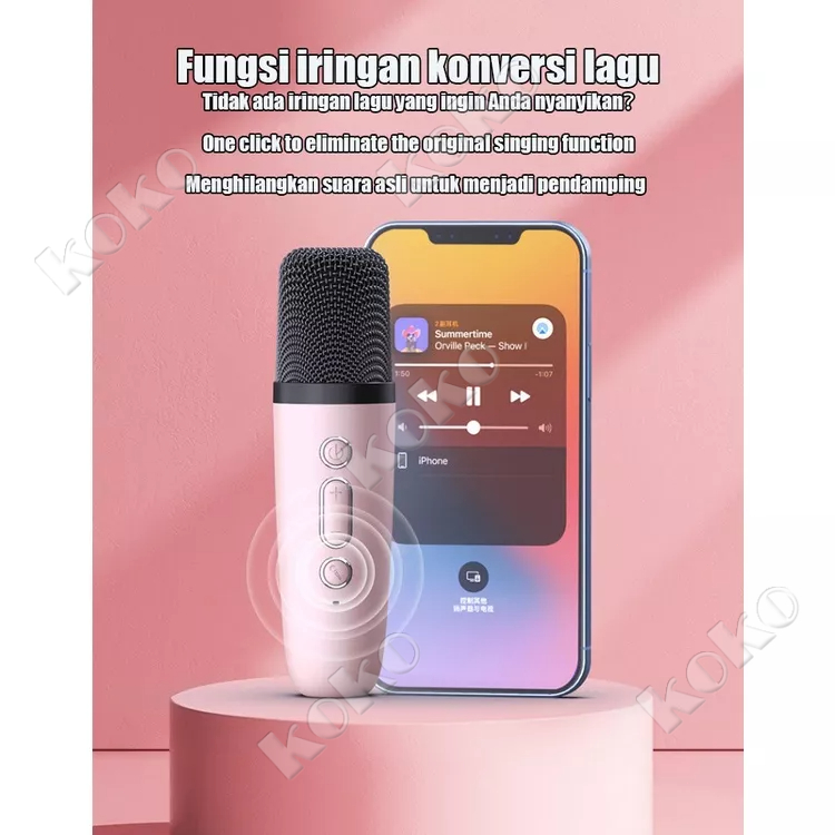 【Penjual Lokal】Mini Bluetooth Karaoke Speaker Bluetooth Karaoke Set Microphone Portable Wireless Bluetooth Speaker Full Bass original suara jernih Dapat terhubung ke HP/TV