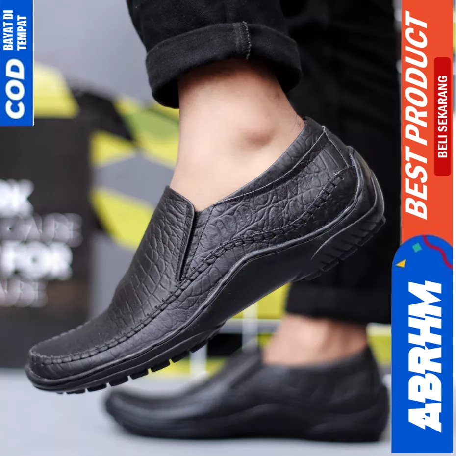 ABRHM Sepatu Formal Pantofel Kulit Asli Hitam Kerja Pria