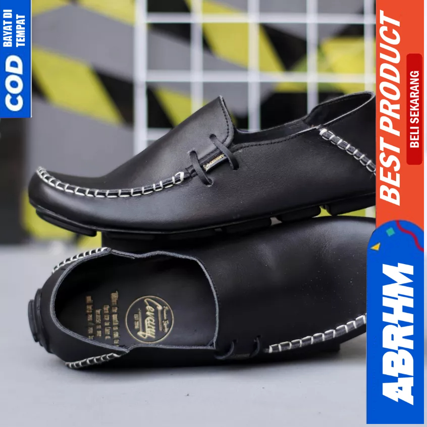 ABRHM Sepatu Casual Formal Kulit Asli Hitam Kerja Pria